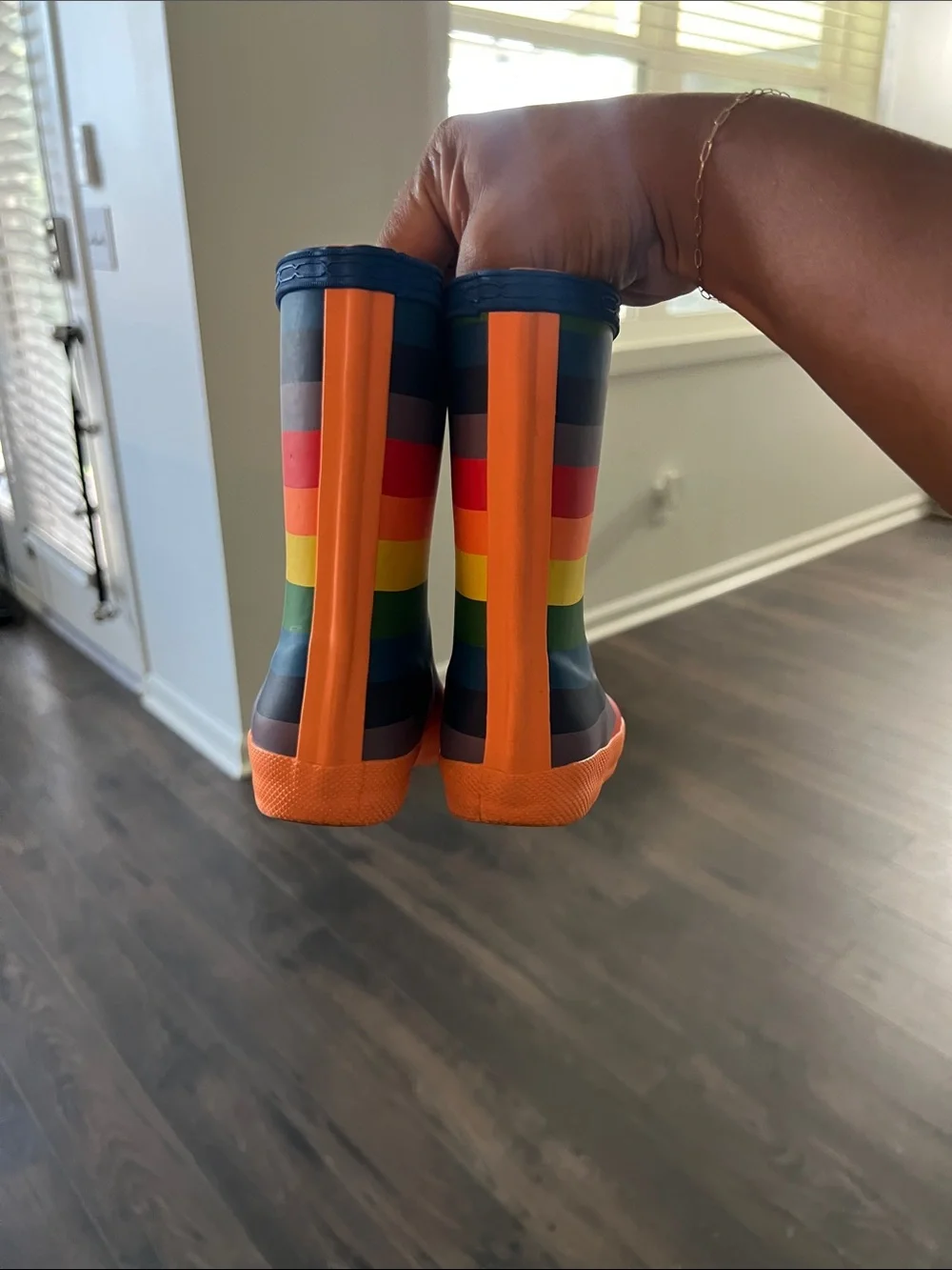 Hunter Kids Navy Rainbow Stripe Rain Boots